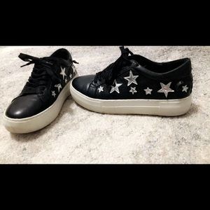 J/SLIDES black with silver stars, worn once